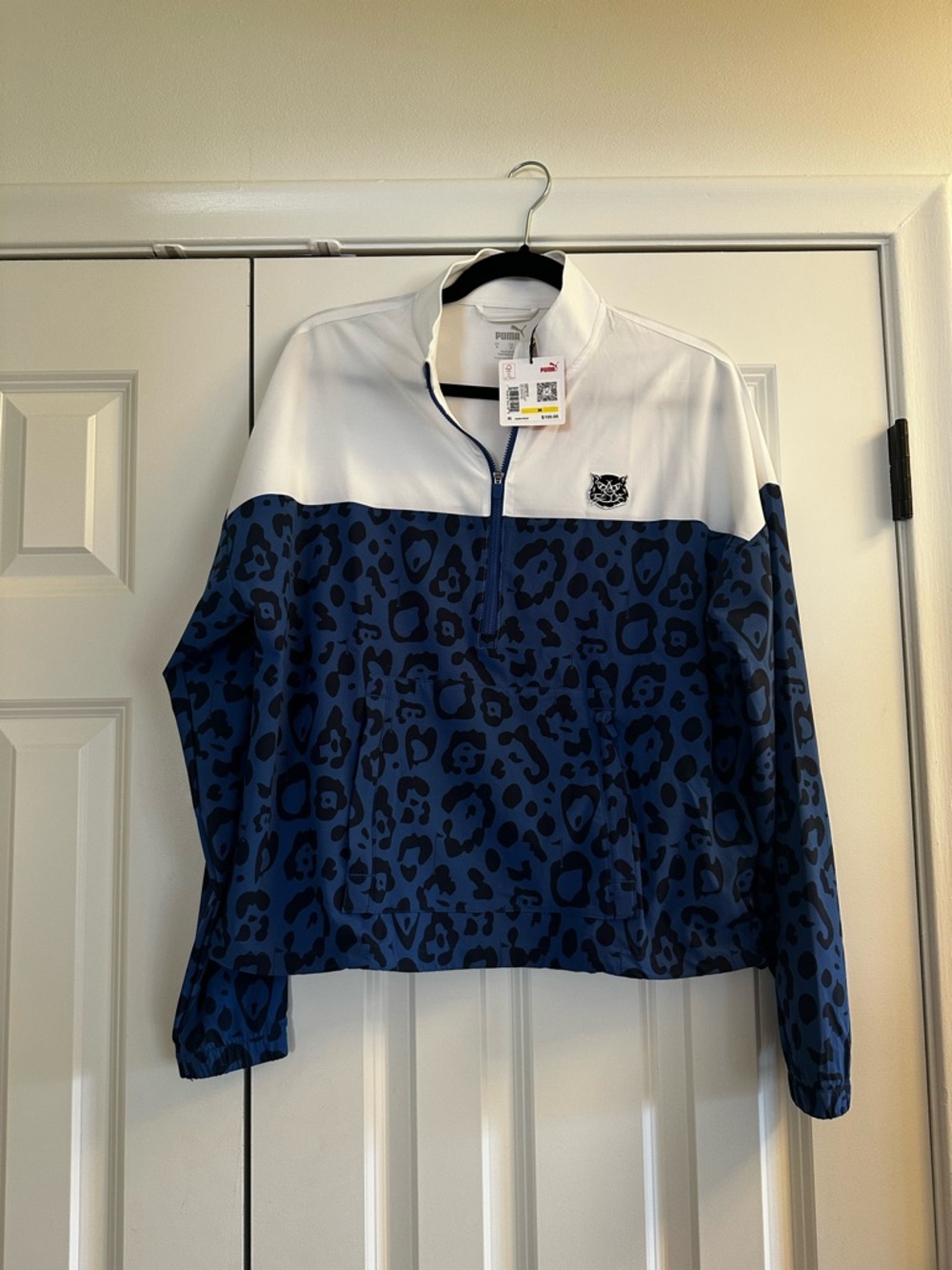 Wildcat Print Half-Zip Pullover Jacket - White & Navy Puma